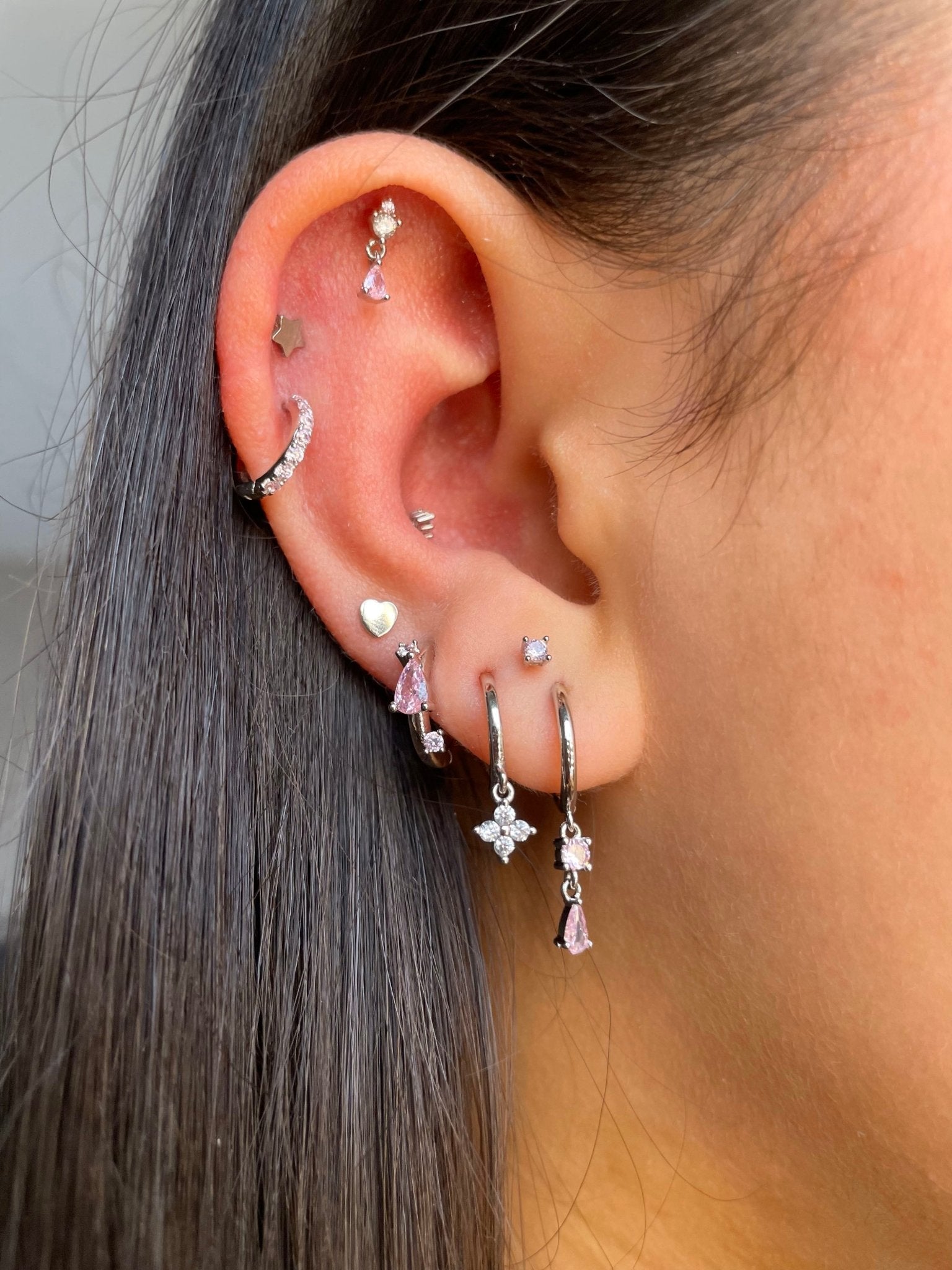 Adelaine drop huggies Pink/silver - Smoothie London - Sterling Silver
