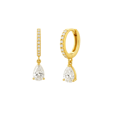Amalfi Drop Huggies White/Gold - Smoothie London - Sterling Silver