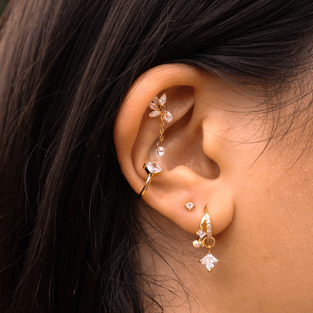 Chain drop leaf flatback gold - Smoothie London - Gold - plated Titanium