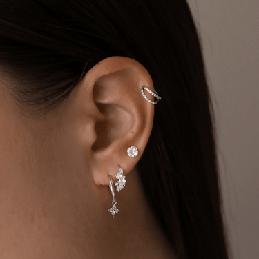 Cluster huggies clear/silver Pair - Smoothie London - Sterling Silver