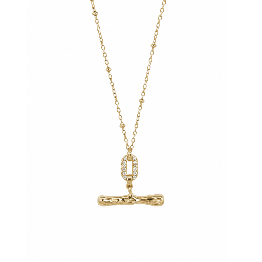 Molten T-bar Pendant Chain Gold