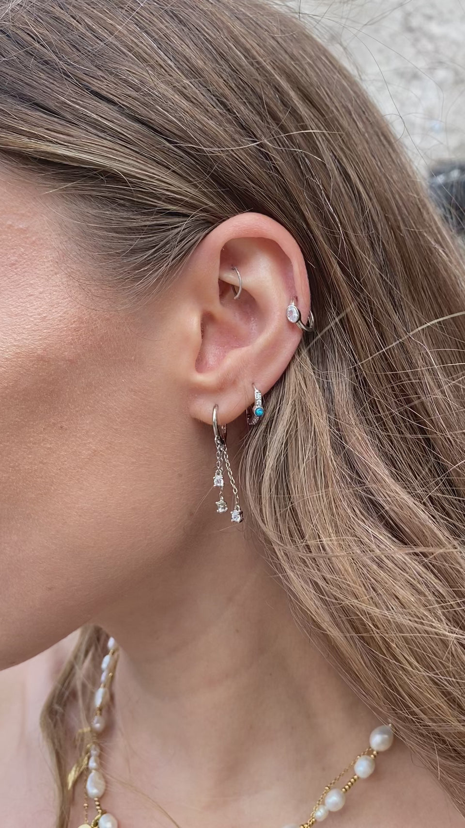 Waterfall Huggies, Glamorous Earrings, Practical Jewelry, Sparkling Crystals, Lightweight Design, Comfortable Earrings, Everyday Style, 925 Sterling Silver, Dangling Cubic Zirconia, Huggie Earrings, 10mm Diameter