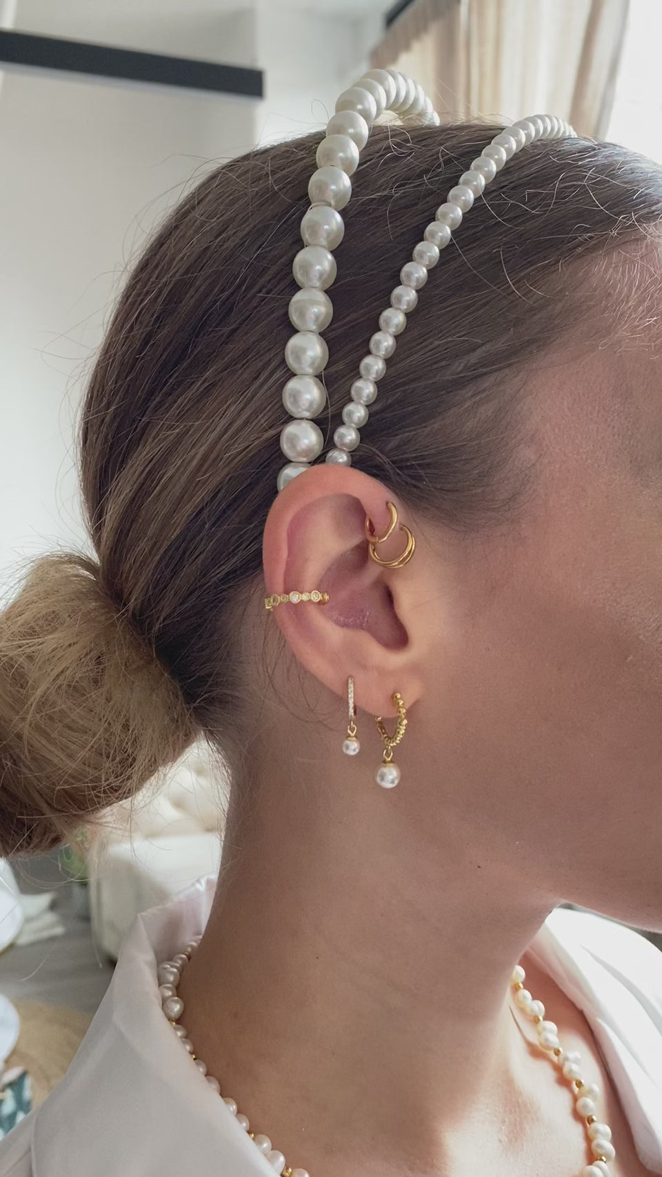 Elegant Gold Huggie Hoops with Pearls