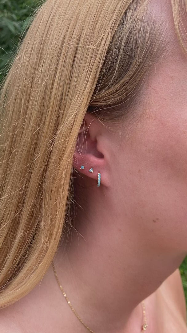 Colourful Huggies, Turquoise Huggie Hoops, Ear Stacking, Ear Party Sets, Bright Earrings, 18k Gold-Plated Sterling Silver, Turquoise Stones, Hypoallergenic Jewelry, Water Resistant Earrings