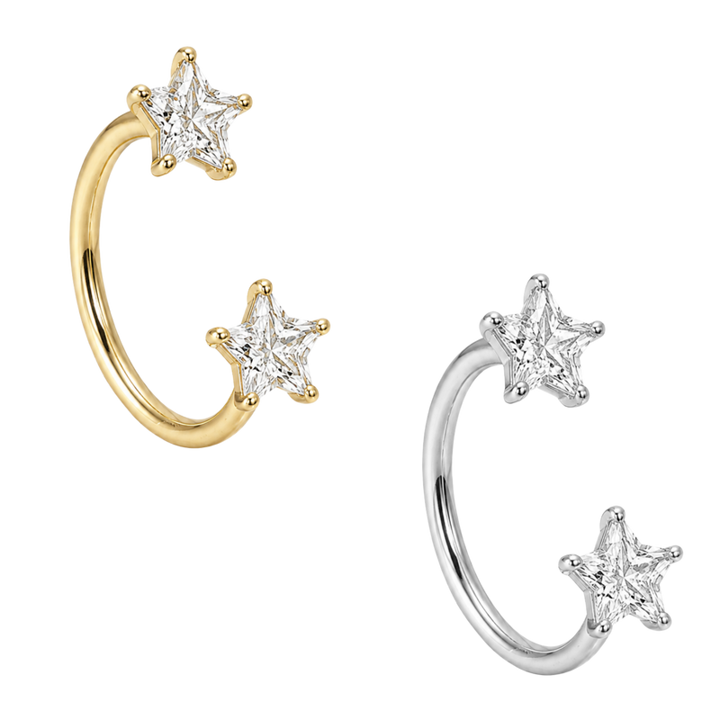 Smoothie London star U-hoop earring in gold with two star-cut crystals, free Black Friday early access gift when you spend £70