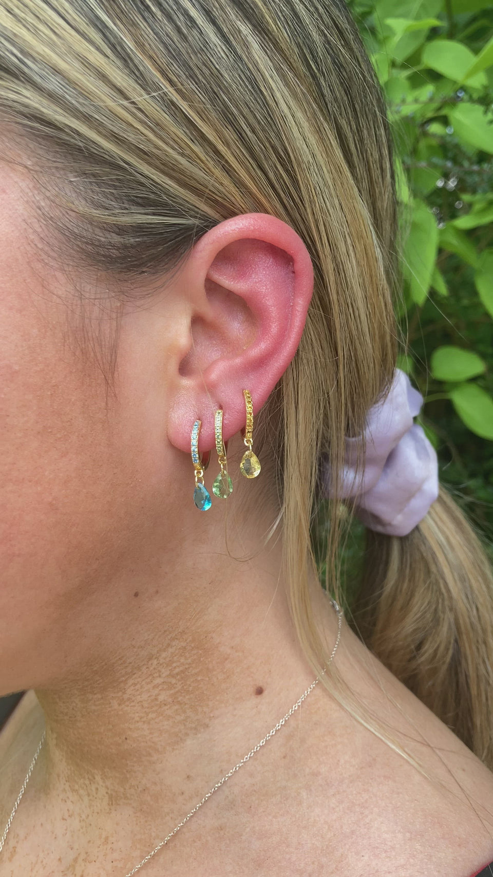 citrine huggies, topaz huggies, yellow gold huggies, november birthstone earrings