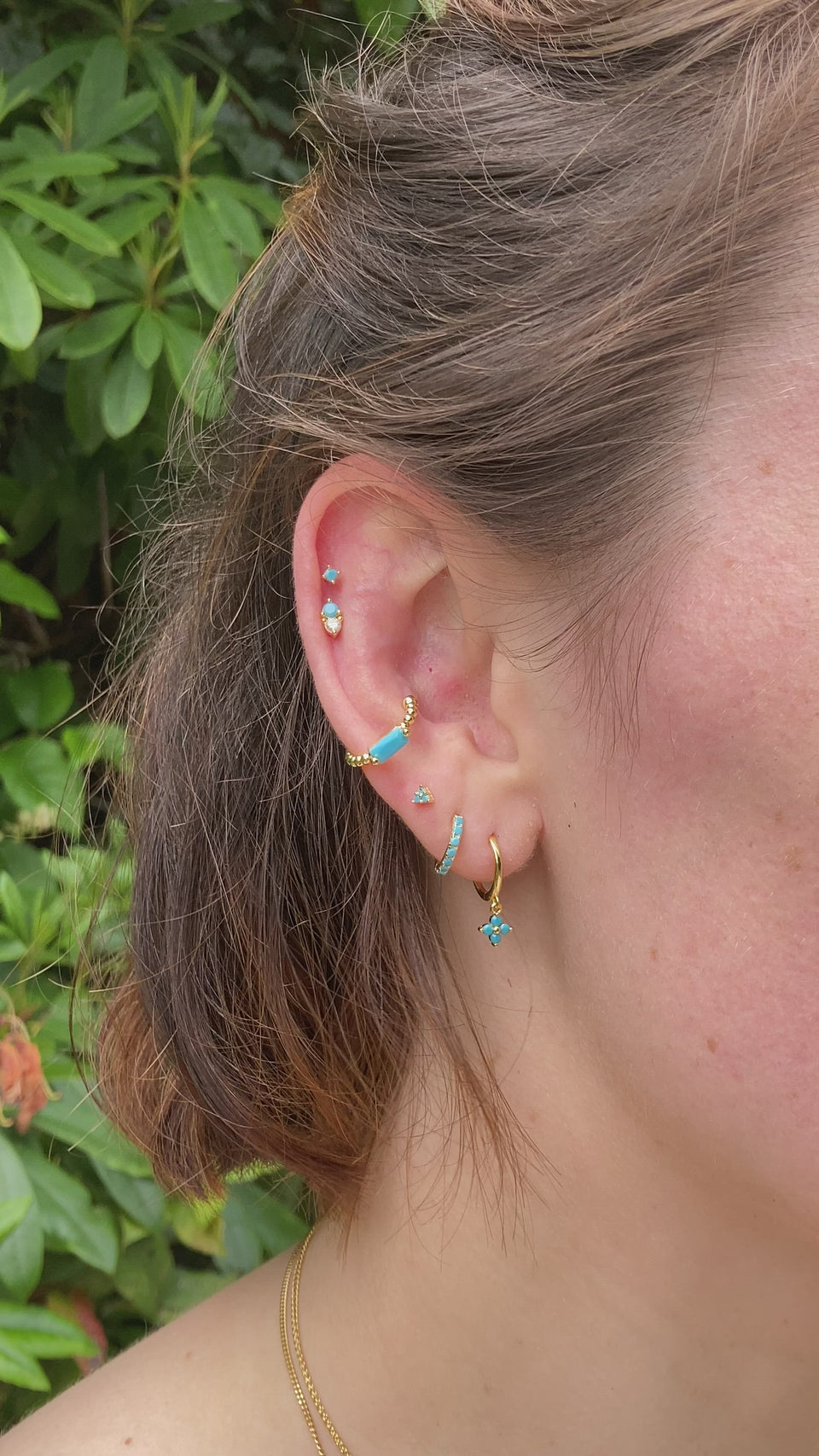 gold turquoise earrings, turquoise ear stacking set, ear party set