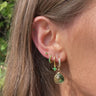 green ear stacking set, green ear party, emerald ear stack, green huggie hoops, green gold studs