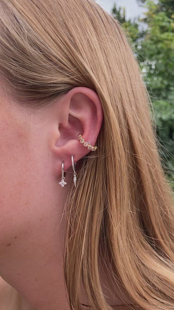 silver crystal earrings, silver huggie hoops, sterling silver hoops