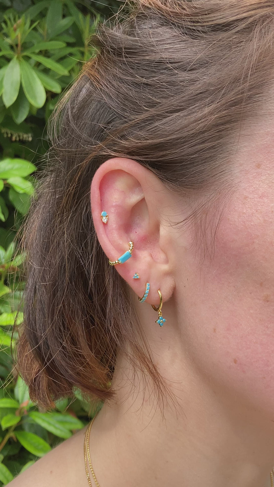 gold turquoise stud, gold aqua stud, turquoise cartilage, barbell stud