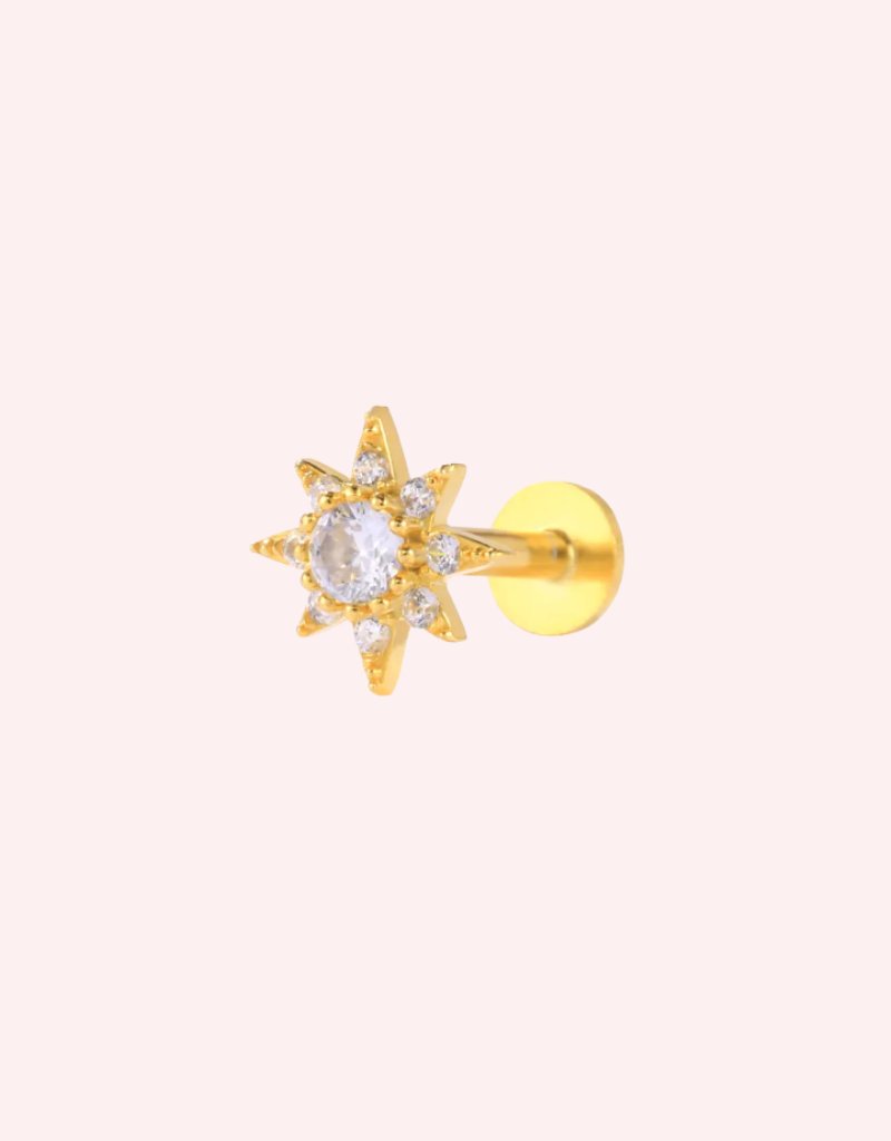 Frosted Star Flatback stud gold - Smoothie London - Sterling Silver