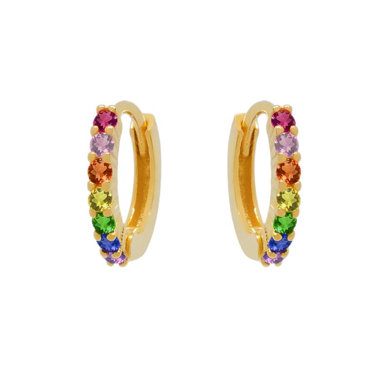 Rainbow/Gold Pave Huggies - Smoothie London - Sterling Silver