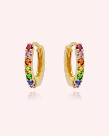 Rainbow/Gold Pave Huggies - Smoothie London - Sterling Silver