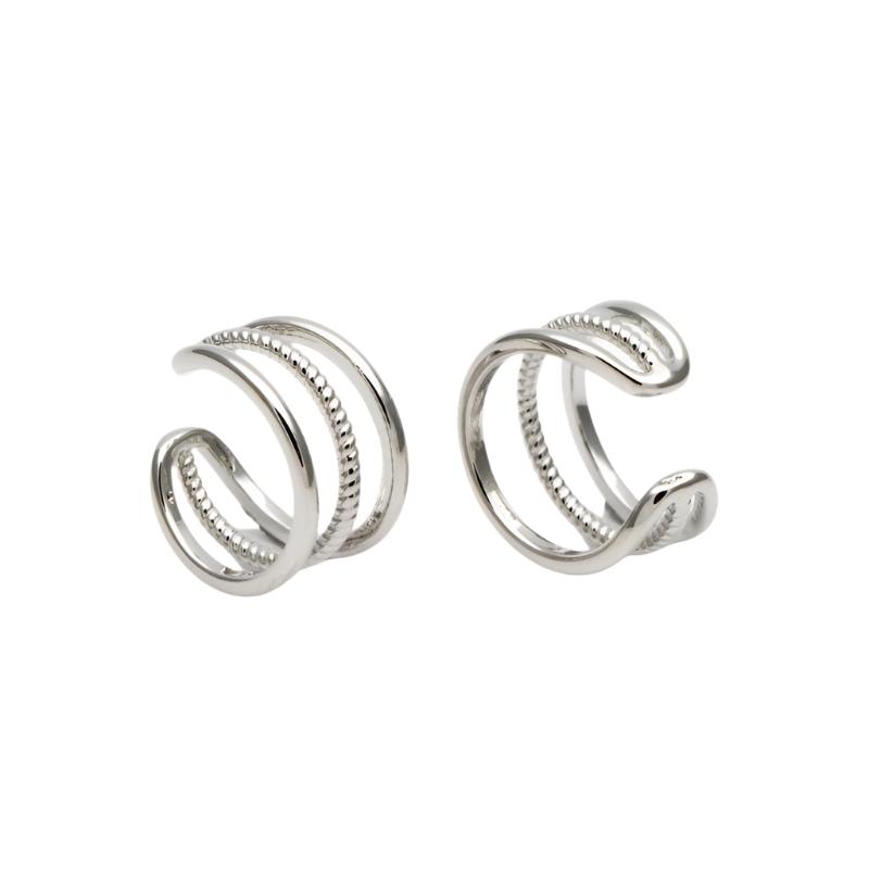 Triple Band Silver Ear Cuff - Smoothie London - Stainless Steel